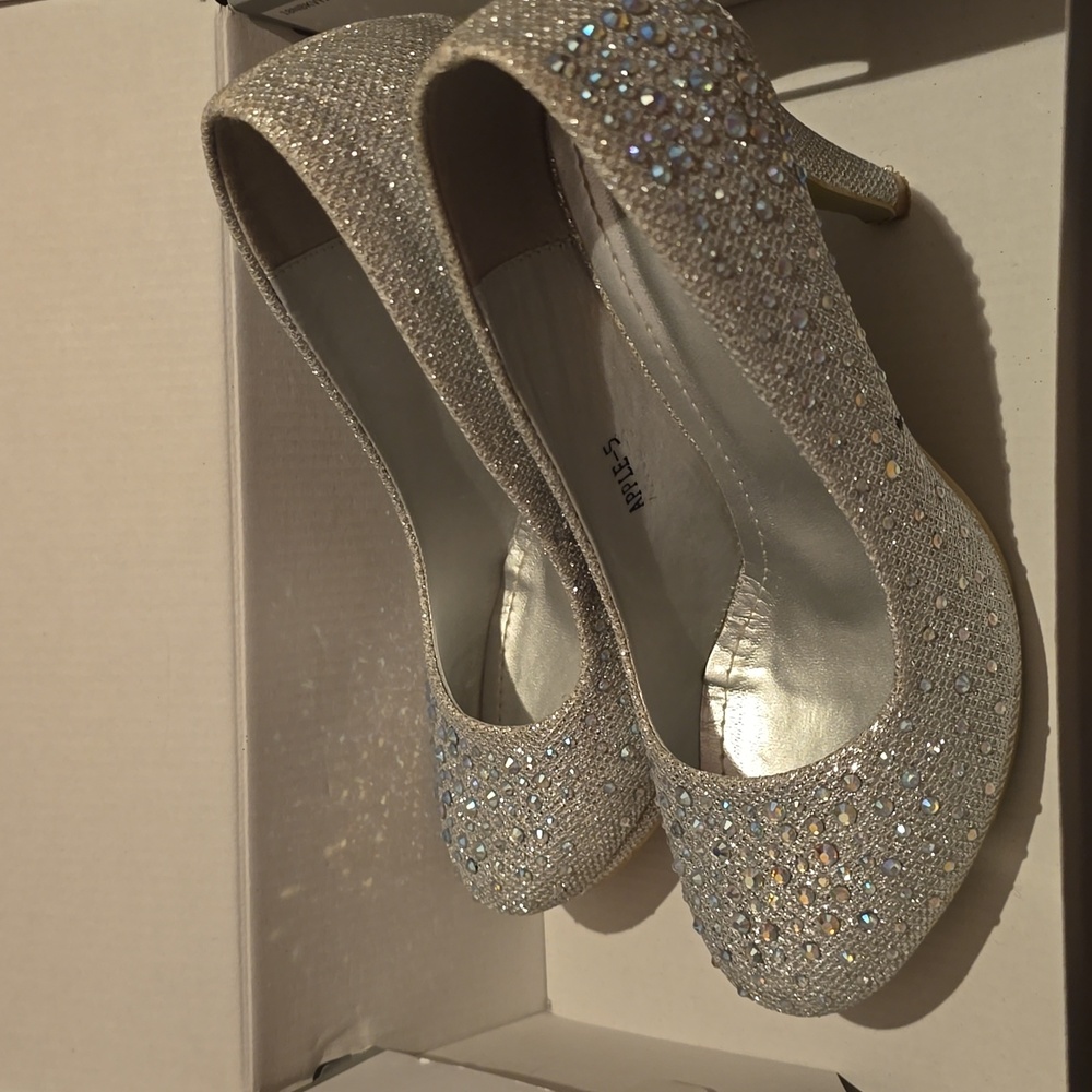 TOP Moda Silver Glitter Rhinestone Platform High Heels - Picture 2 of 4